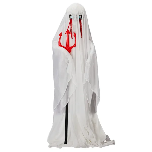 4.3ft Halloween Decorations Outdoor Life Size Animatronics Ghost With Trident, Sound-Actived Party Decor With Green Lights And Creepy Sound