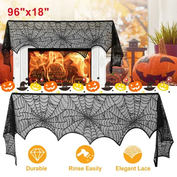 Halloween Mantle Scarf (96"x18") - Black Lace