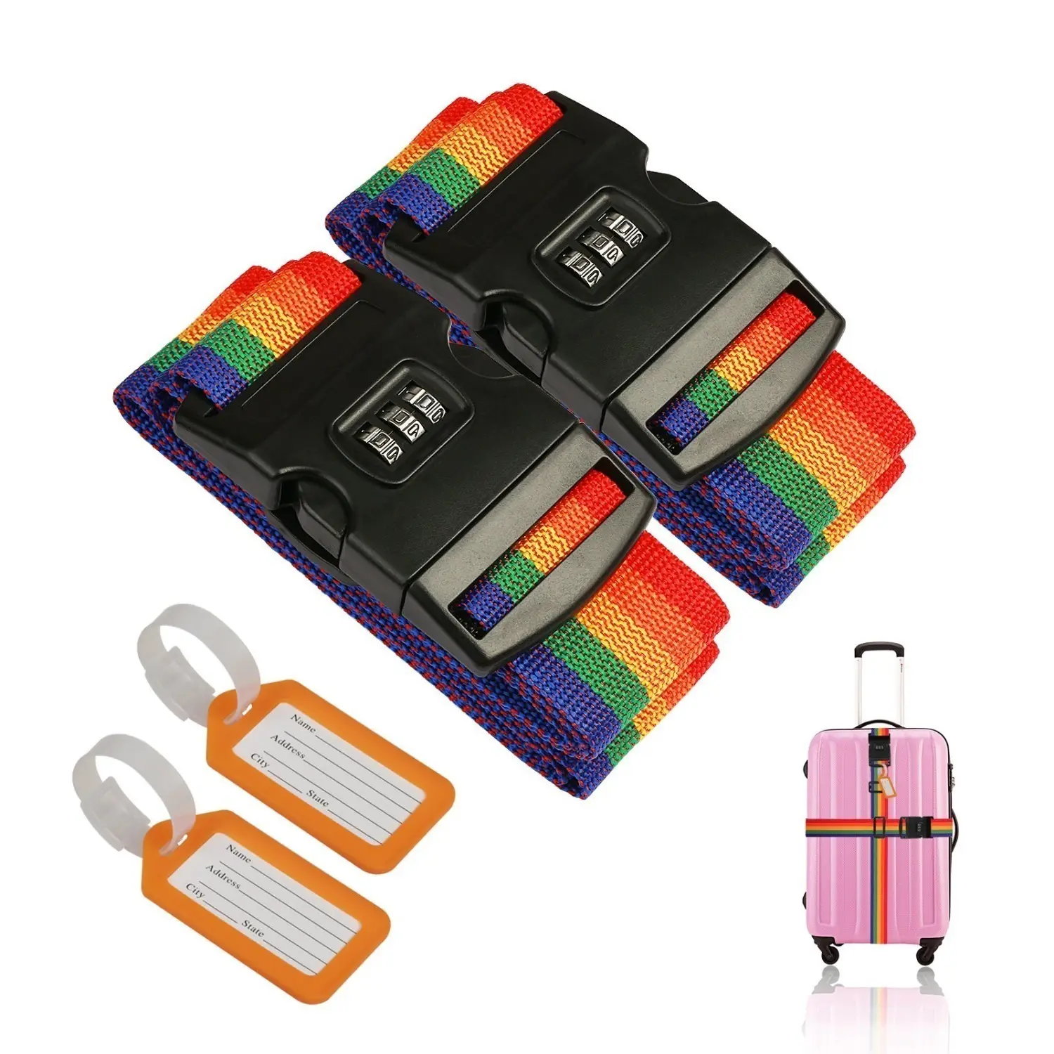 4-Piece Colorful Luggage Strap Set: 2 Adjustable