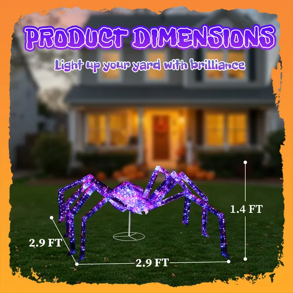 3FT Halloween Decorations Light Up Spider, Outdoor Halloween Decor Lighted Iridescent Spider, Weather Proof Pre-lit… - 4