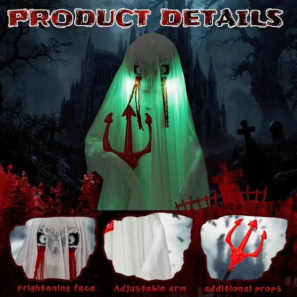 4.3ft Halloween Decorations Outdoor Life Size Animatronics Ghost With Trident, Sound-Actived Party Decor… image 5