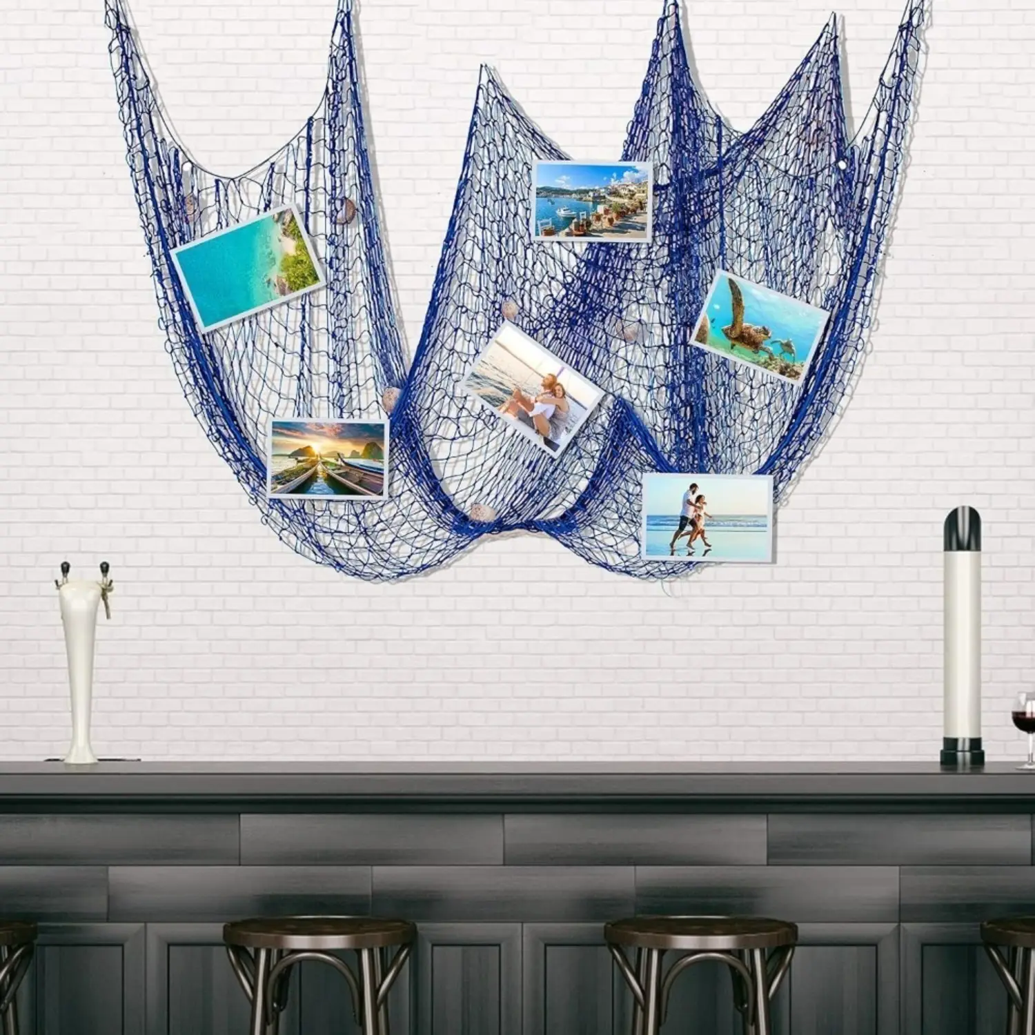 Set Of 4 Blue Fishing Net Decorations