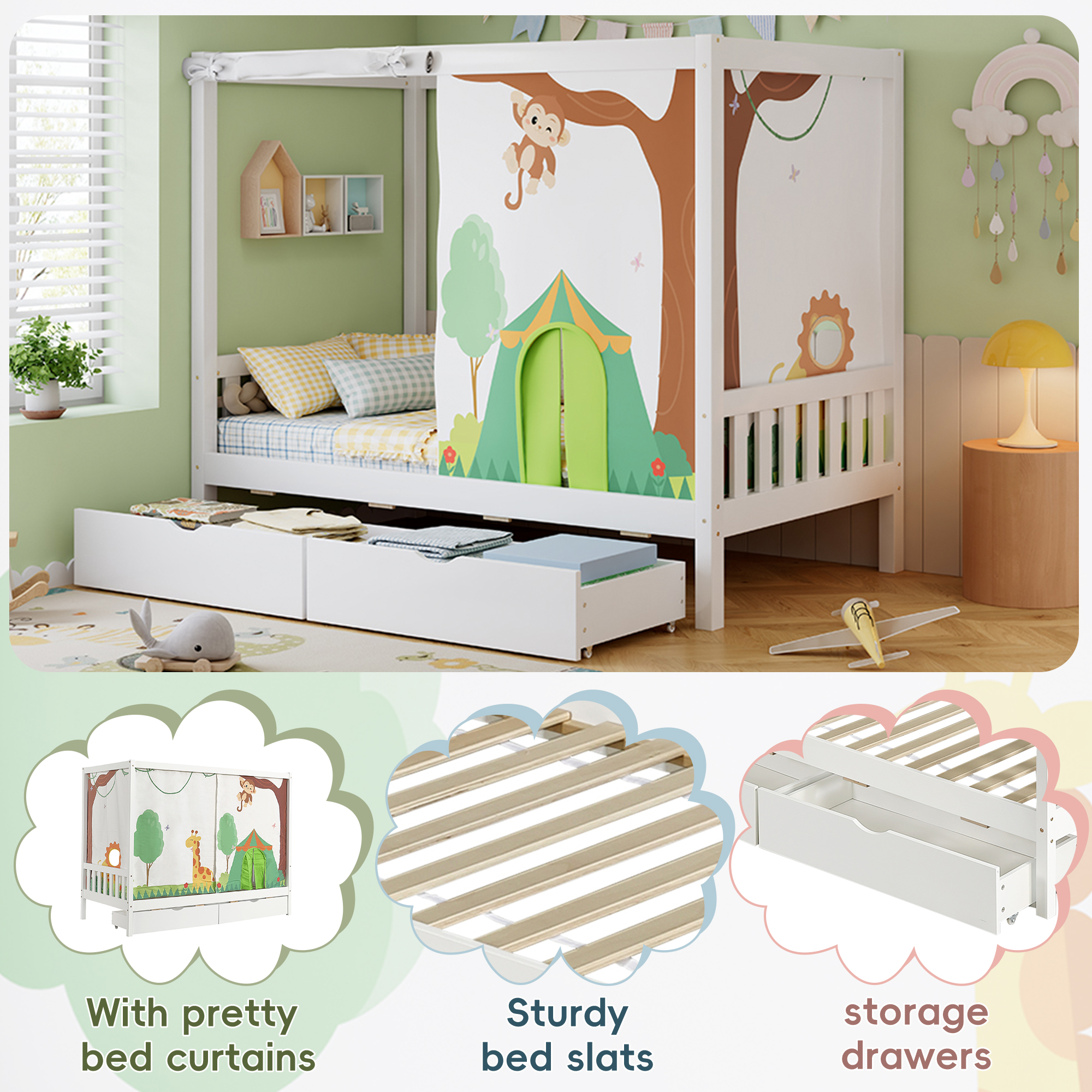 Wooden Bed Frame 3ft Single 90x190cm MDF for Adults Teenagers Children — image 2