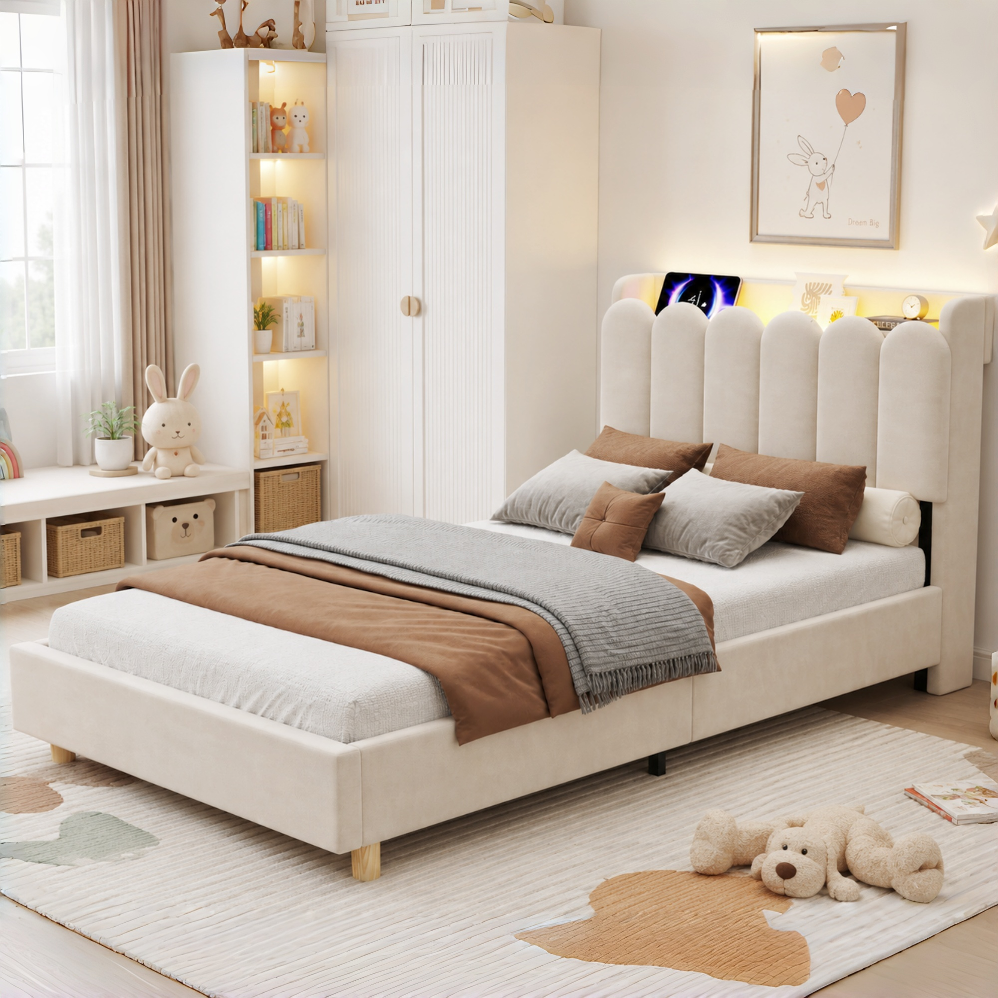 3FT Single Platform Bed Frame 90 X 190 Cm, Upholstered With Storage Headboard — image 5