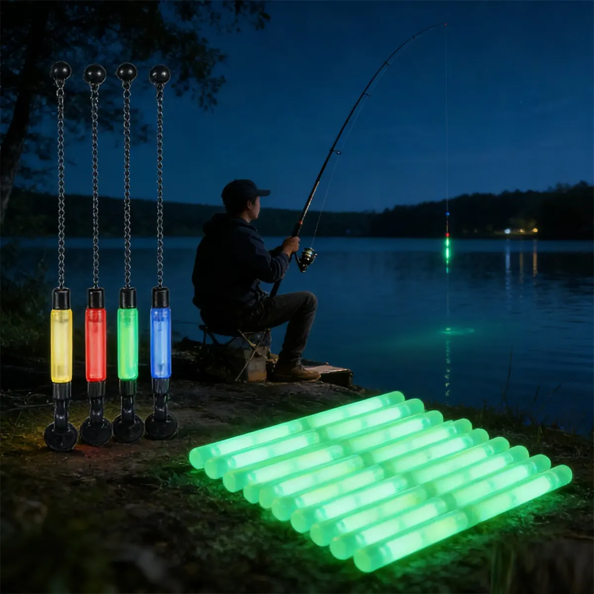 Night Fishing Set With 4 Swinger Floats