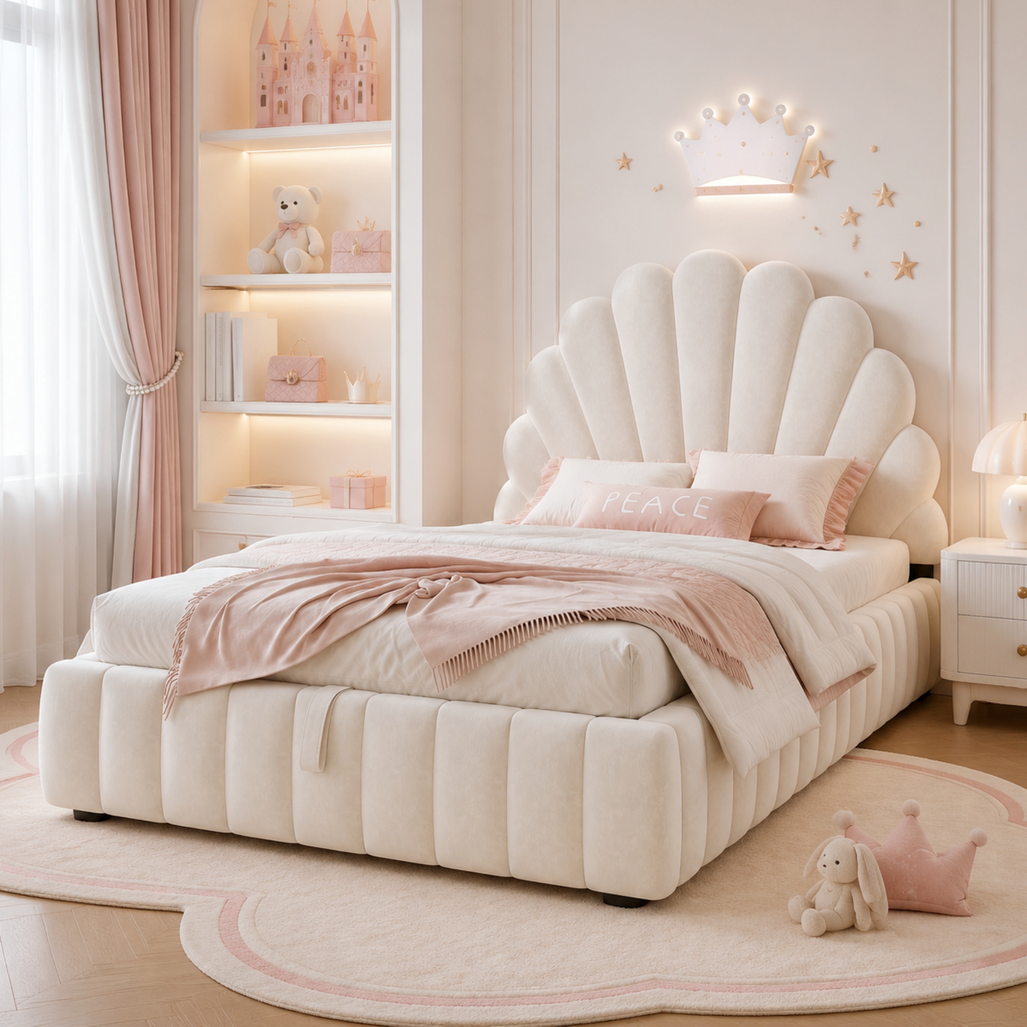 3FT Single Ottoman Storage Bed Frame 90 X 190cm, Princess With Shell-Shaped — image 4