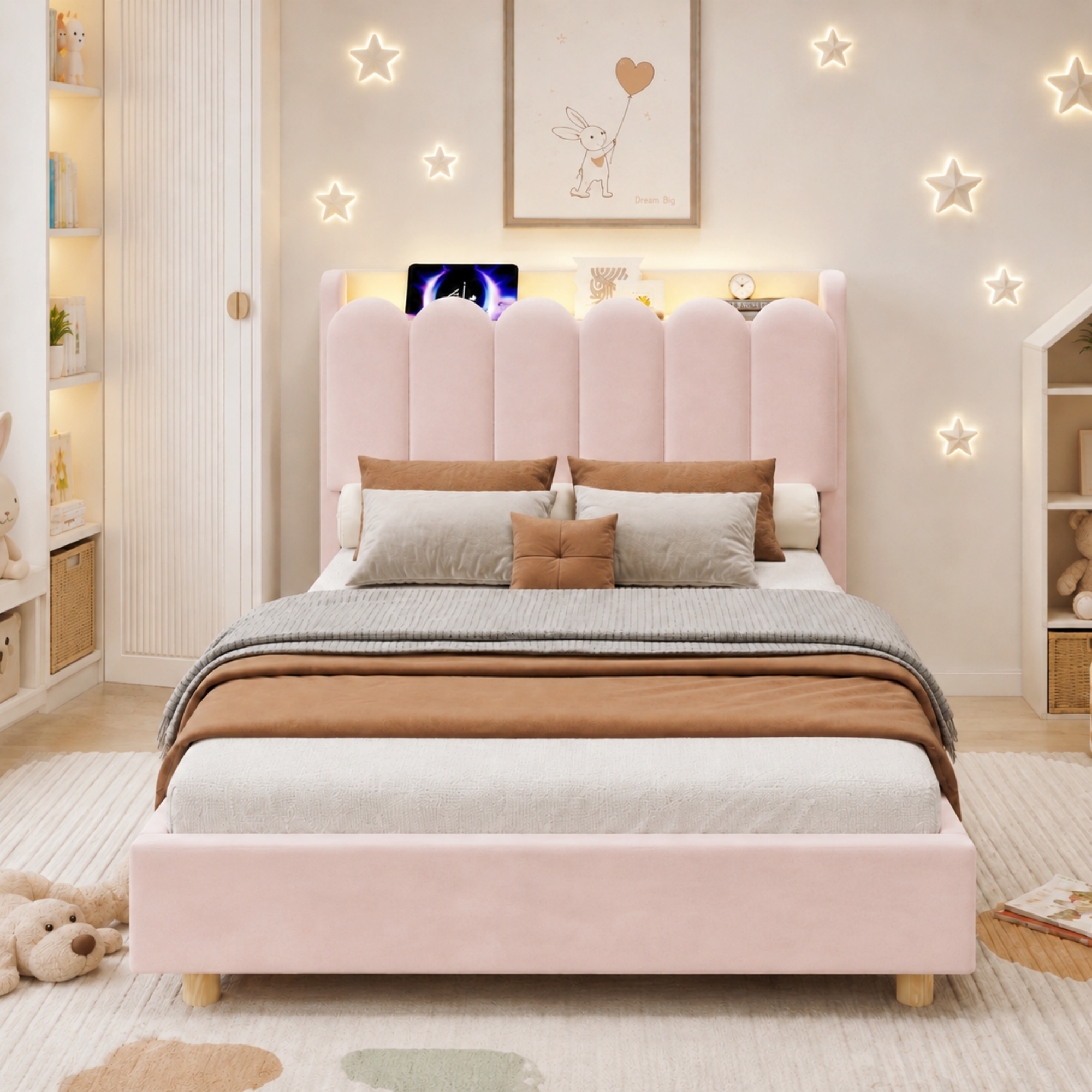 3FT Single Platform Bed Frame 90 X 190 Cm, Upholstered With Storage Headboard — image 4