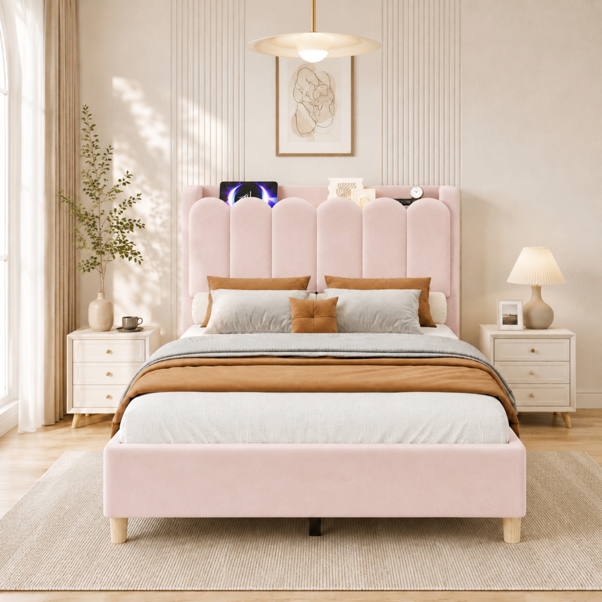 3FT Single Platform Bed Frame 90 X 190 Cm, Upholstered With Storage Headboard — image 5