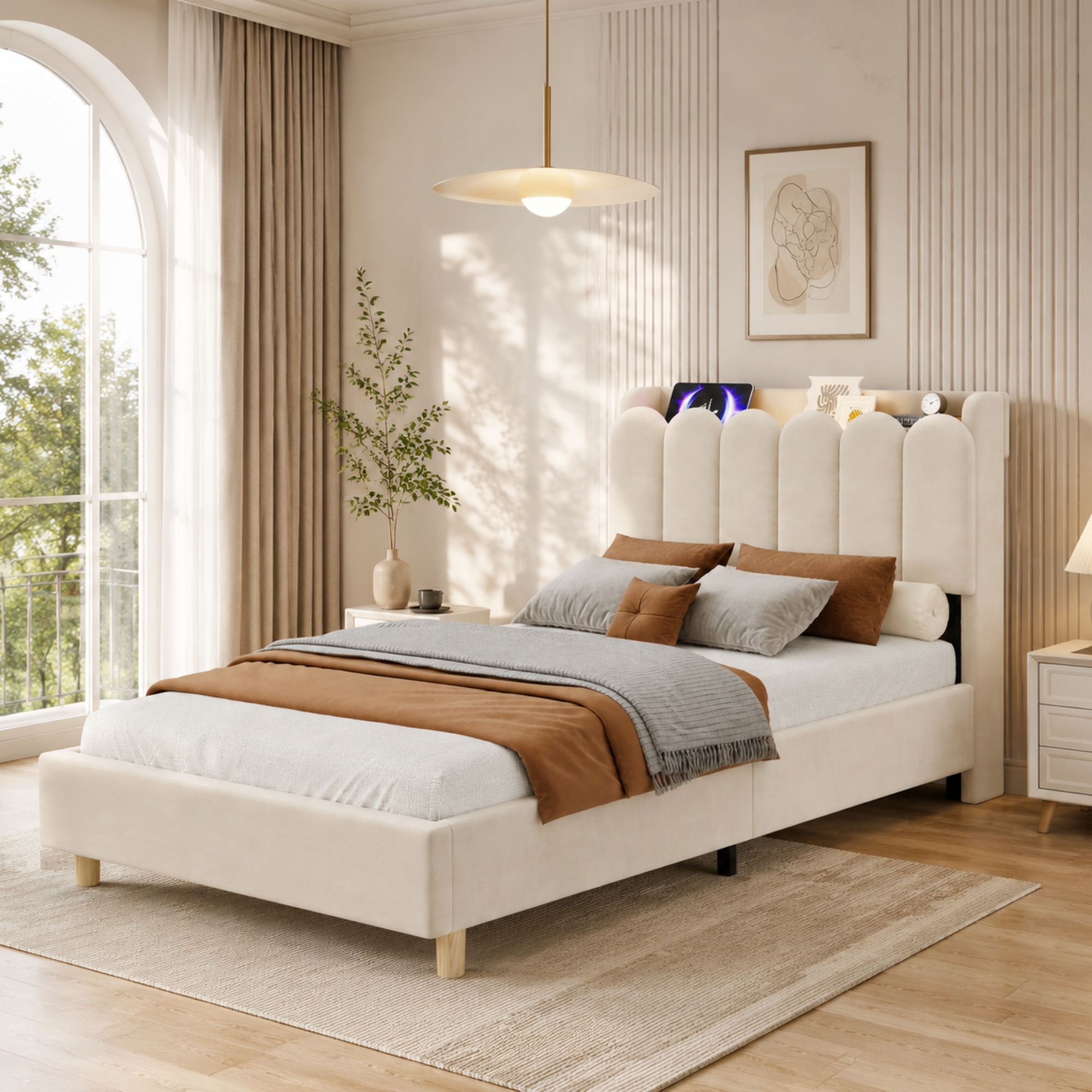 3FT Single Platform Bed Frame 90 X 190 Cm, Upholstered With Storage Headboard — image 2