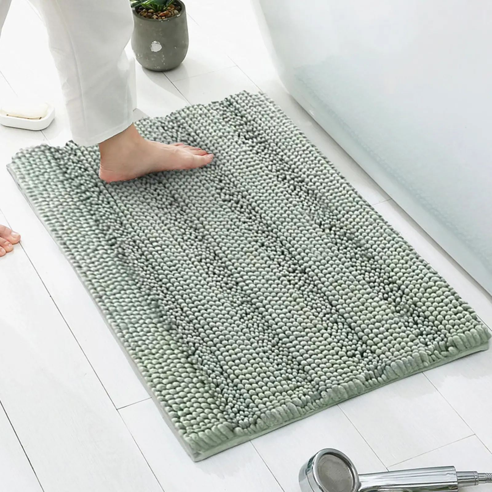2-piece Set Of Sage Green Bath Mats, Machine-washable Bathroom Mat Set (81 X 51 Cm + 61 X 43 Cm)