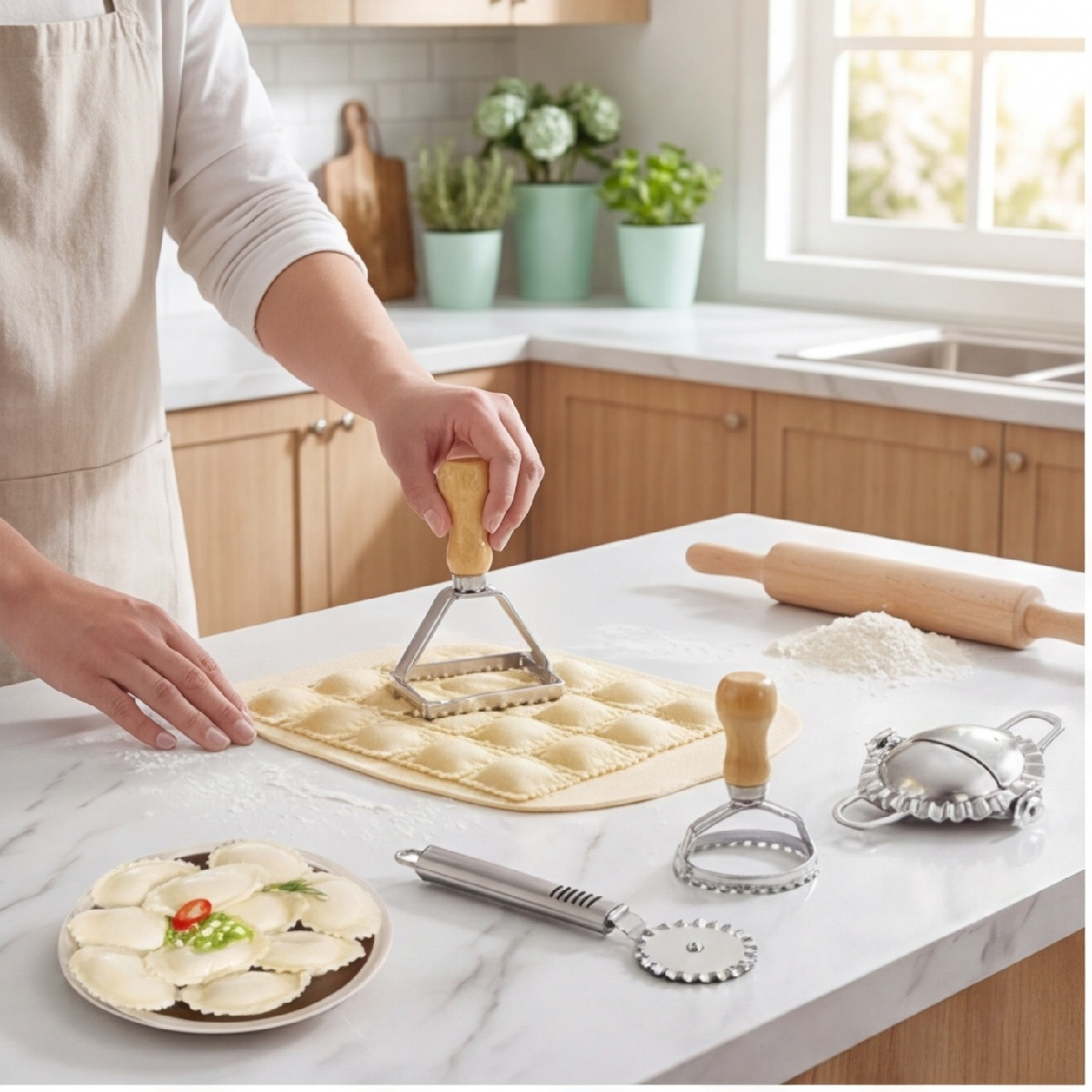 Ravioli Molding Set With Cutters And Mold - Stainless Steel, 11 Cm, Complete Set For Making Pasta - Party Supplies Set