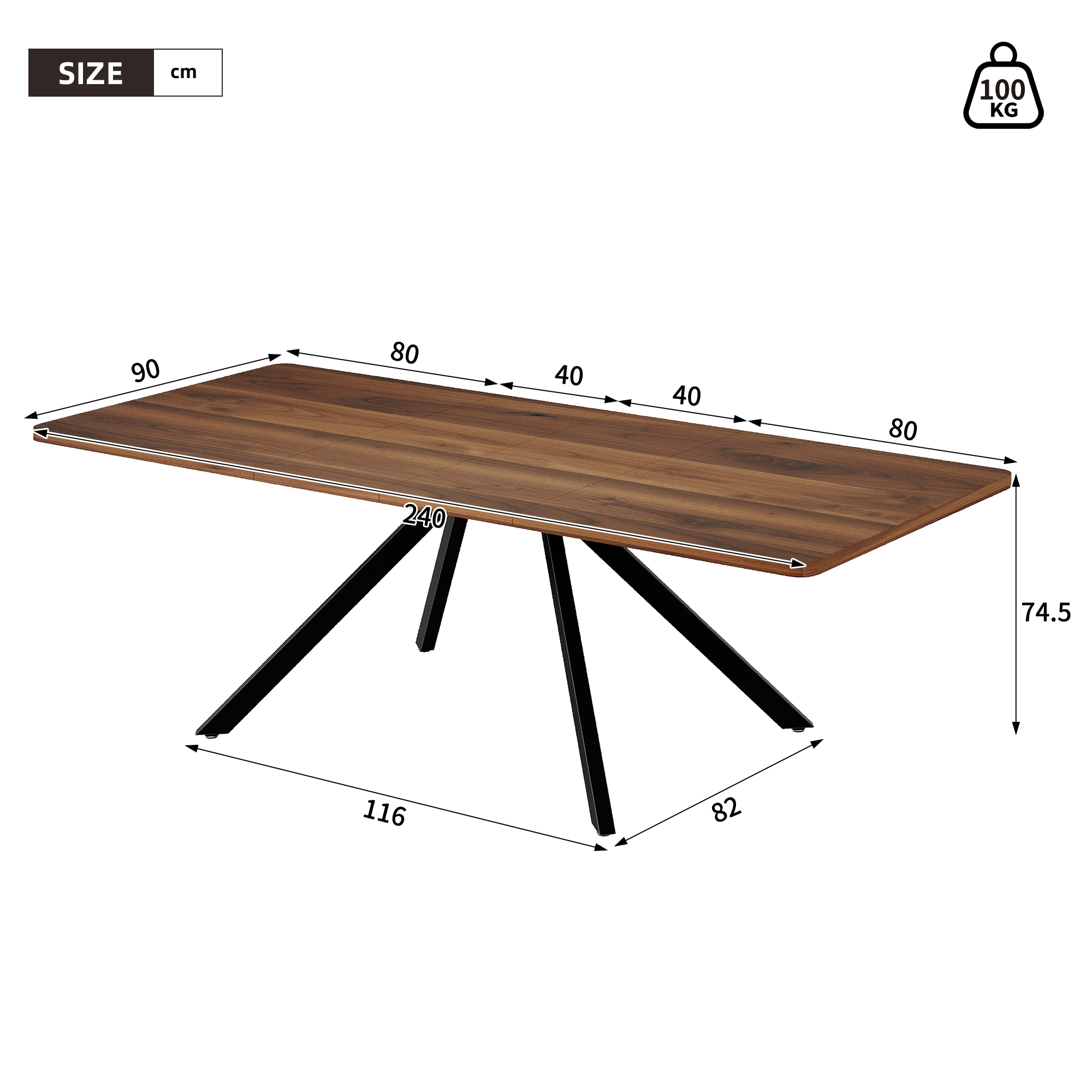 Extendable Dining Table 3 Lengths 160 200 240x90cm Seats 6-10 — image 5