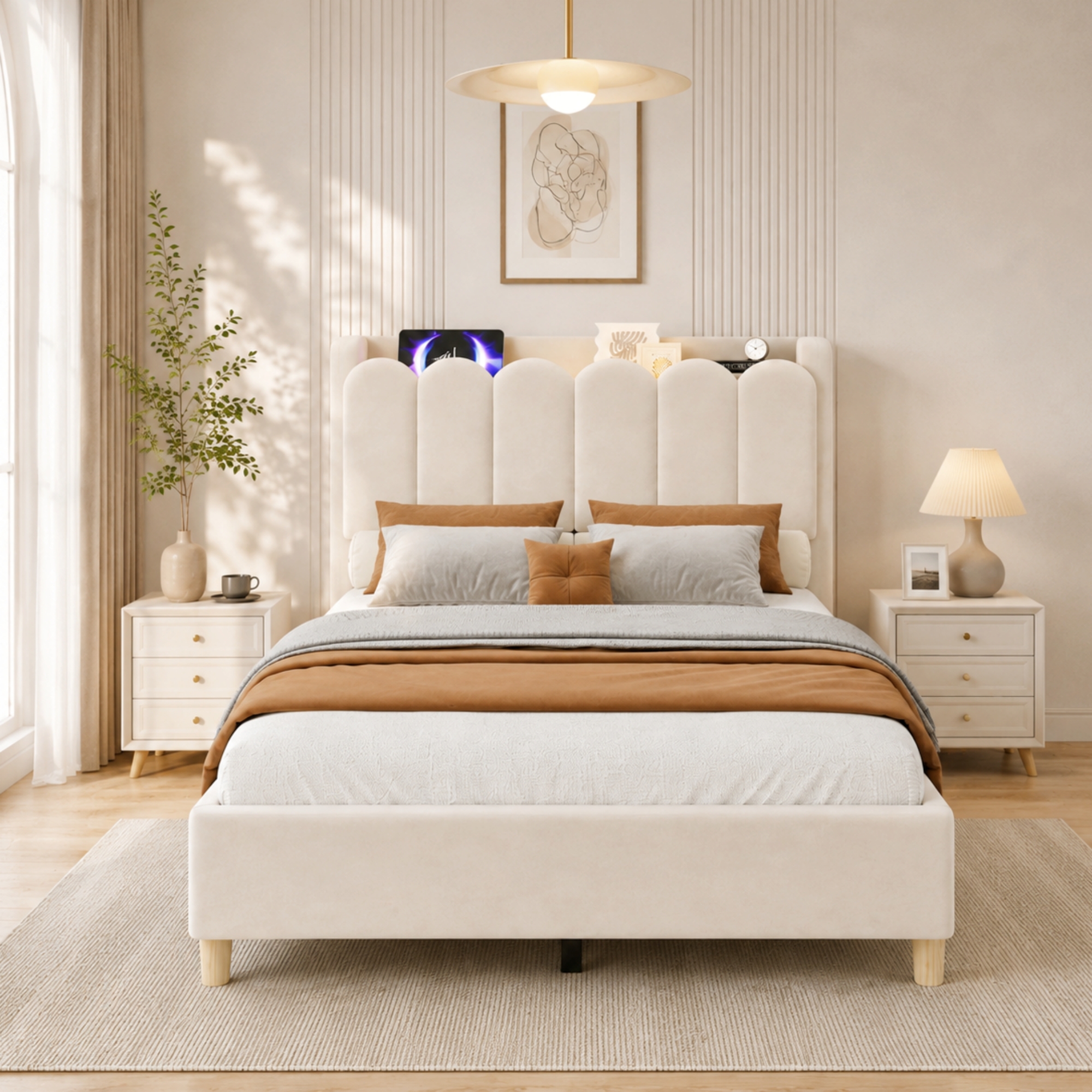 3FT Single Platform Bed Frame 90 X 190 Cm, Upholstered With Storage Headboard — image 3