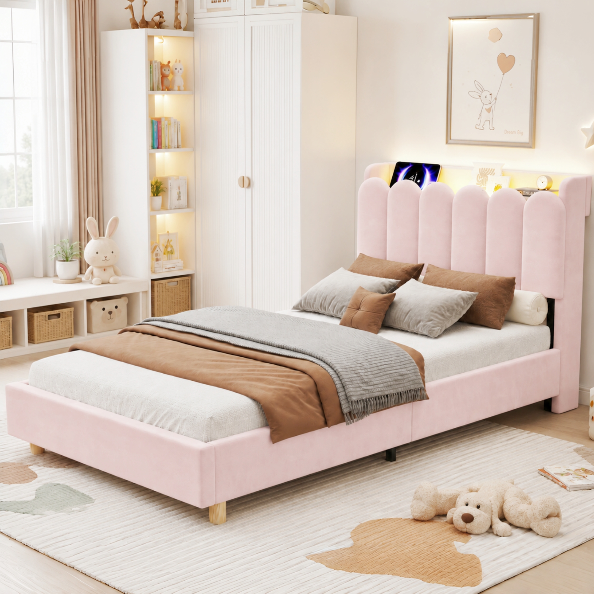 3FT Single Platform Bed Frame 90 X 190 Cm, Upholstered With Storage Headboard — image 3