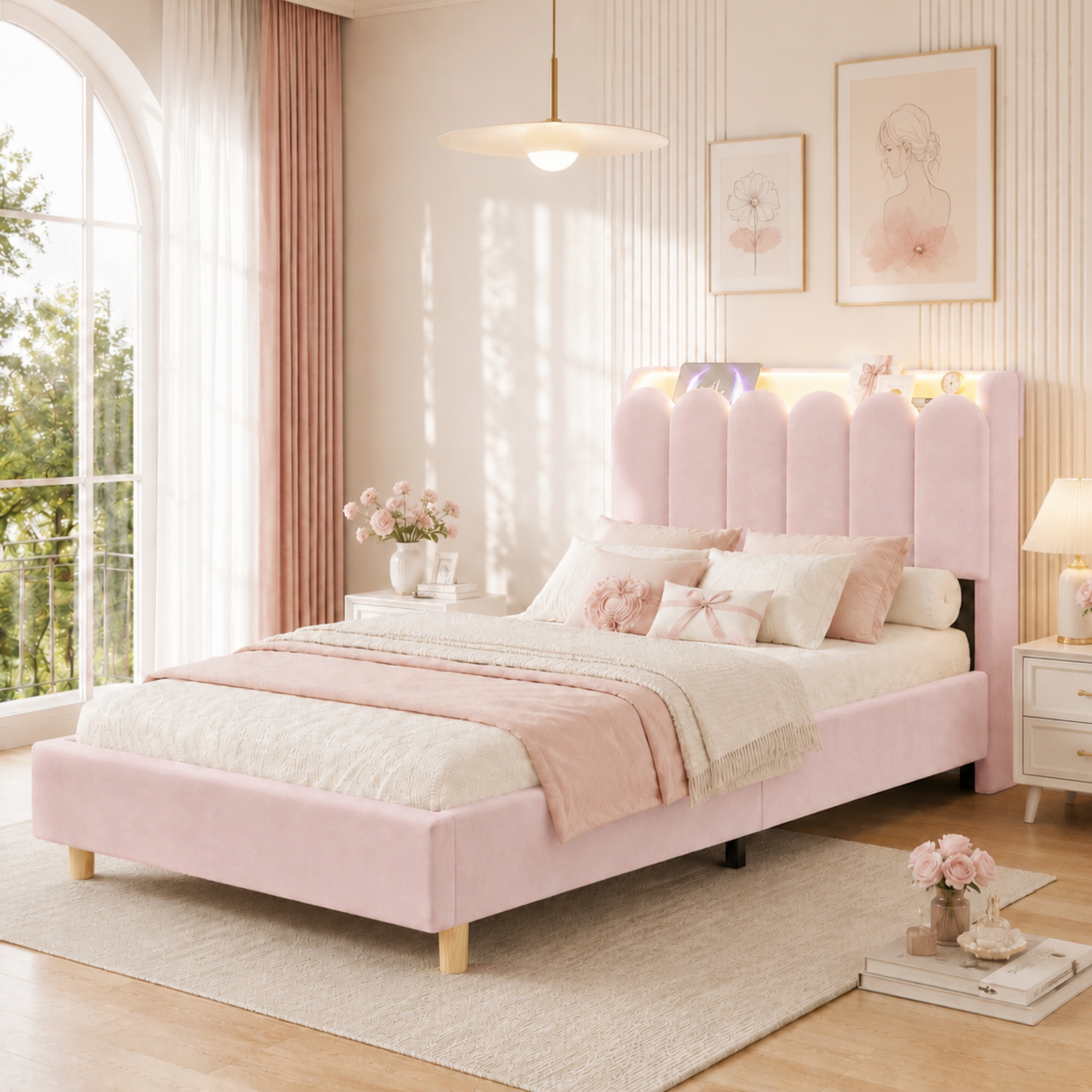 3FT Single Platform Bed Frame 90 X 190 Cm, Upholstered With Storage Headboard — image 2