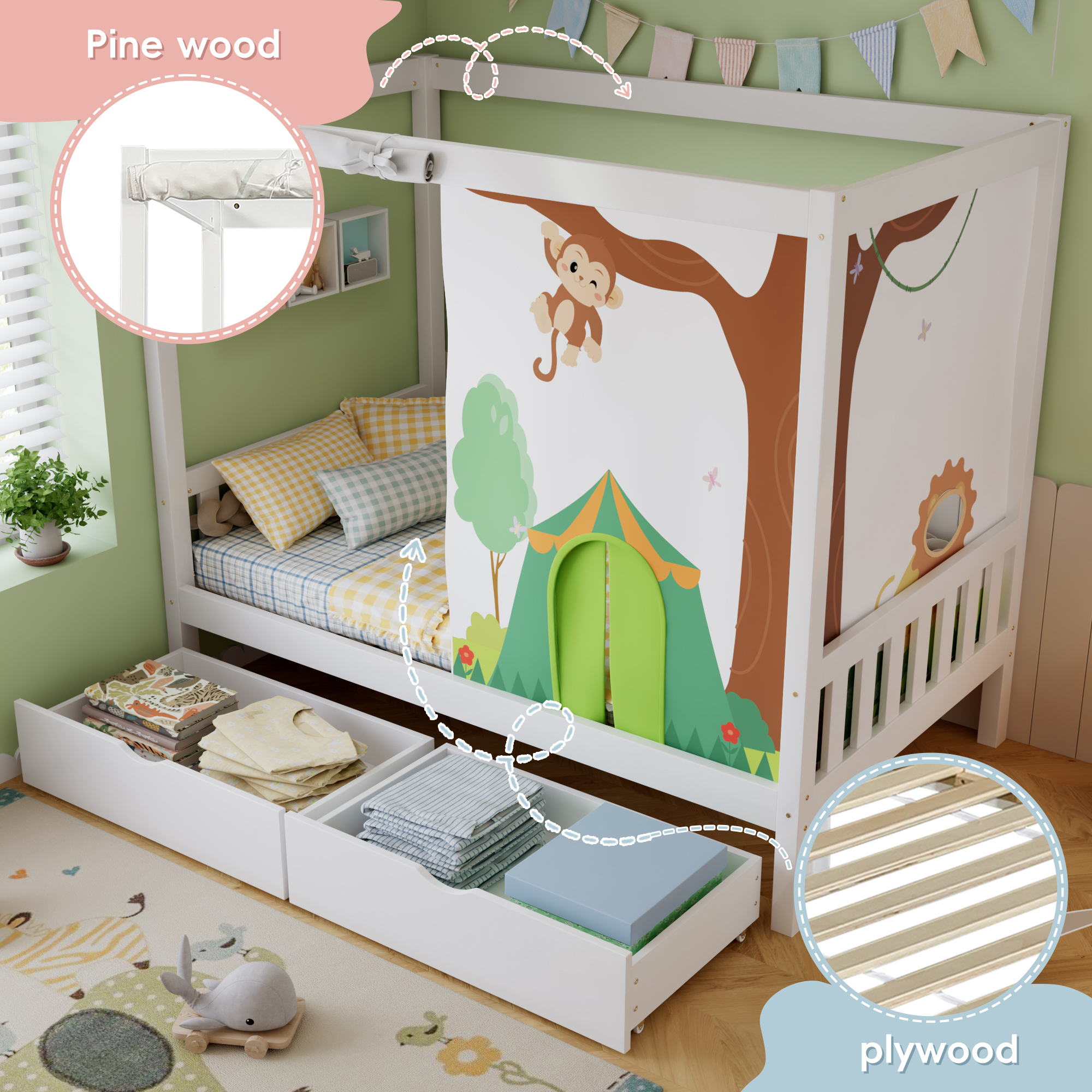 Wooden Bed Frame 3ft Single 90x190cm MDF for Adults Teenagers Children — image 4