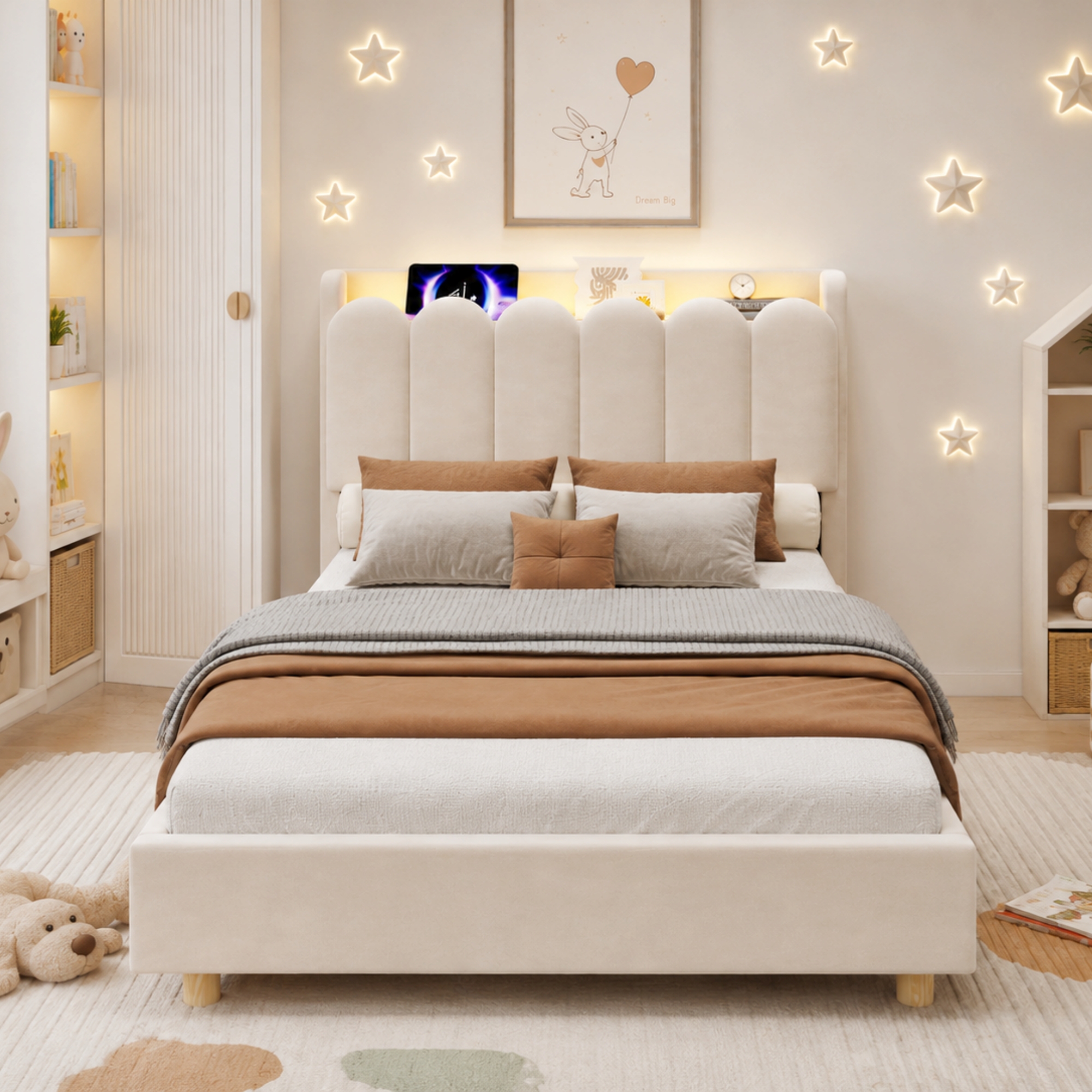 3FT Single Platform Bed Frame 90 X 190 Cm, Upholstered With Storage Headboard — image 4