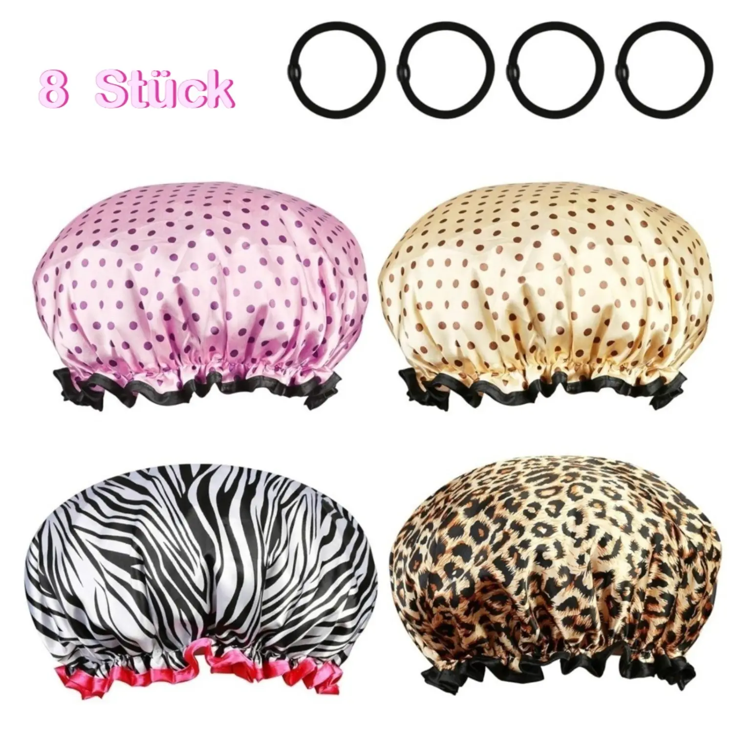 Set Of 4 Shower Caps - Pink