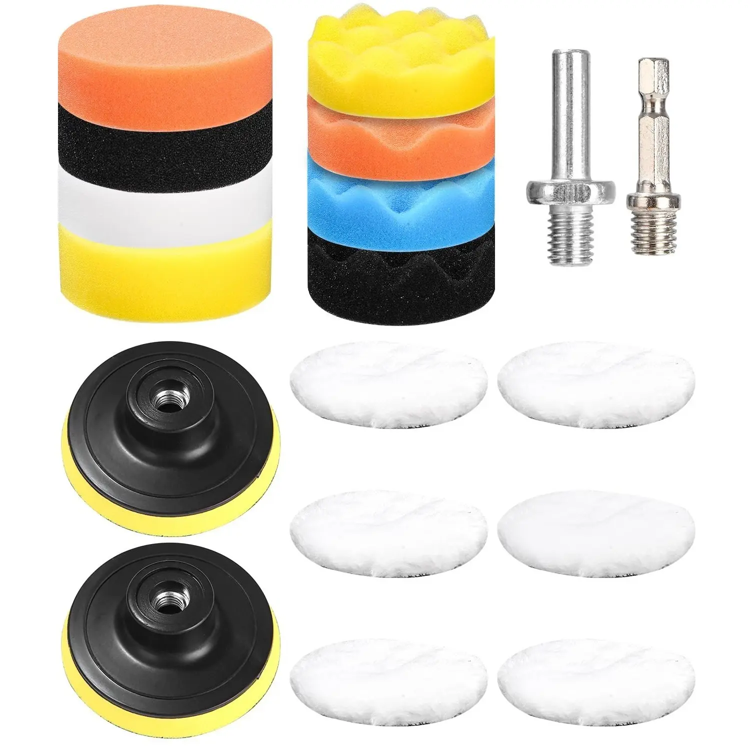 18-piece Polishing Set: 8 Sponges, 6 Wool
