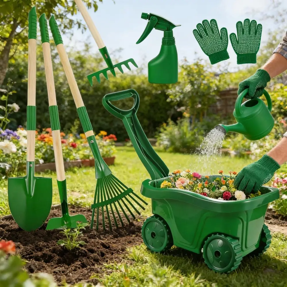 7-Piece Green Garden Tool Set, Set