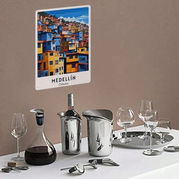 CIFbuy 1pc Retro Medellin Colombia Travel Metal Tin Sign, Vibrant Hillside Wall  view 4