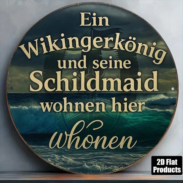 CIFbuy Viking King & Shield Maiden Wall Plaque 8 Inch Round Norse Medieval Aluminum Sign, Vintage Historical Shield Art Decor For Home TikTok, TikTok, Self-pickup Logiopics