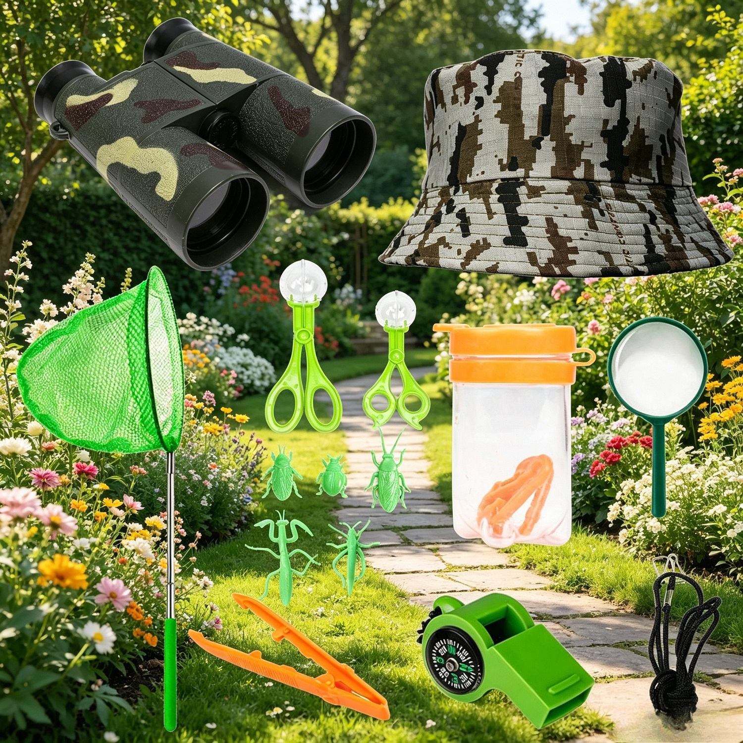 11-Piece Outdoor Nature Exploration Set: Landing Net, Binoculars, Insect Catcher, Compass, And Accessories For