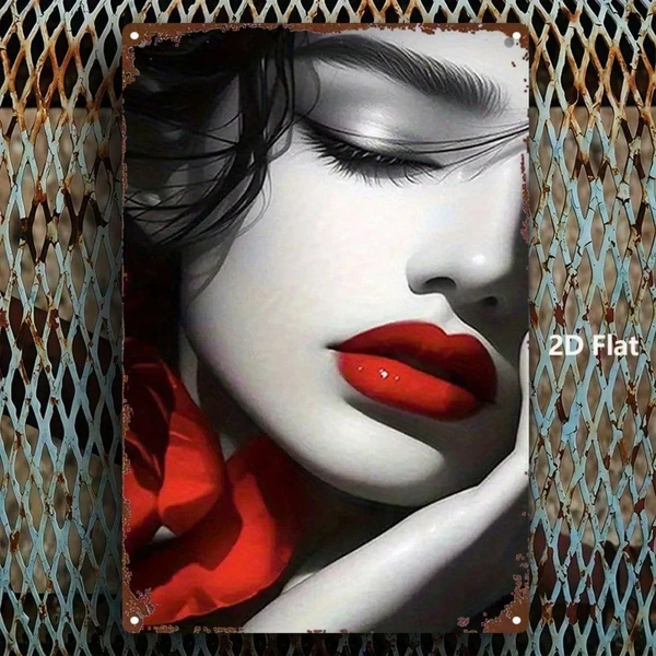 CIFbuy 1pc Red Lips Rose Metal Sign 8x12 Inch, Vintage Printed Tin Plaque Iron W view 2