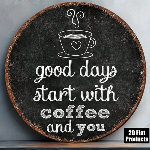 CIFbuy 1pc 8x8in Vintage 2D Flat Round Sign, "A Good Day Starts With" Decorative Plaque, English Quote Wall Art For Cafe Kitchen RestauTikTok, Temu Self-pickup Logistics