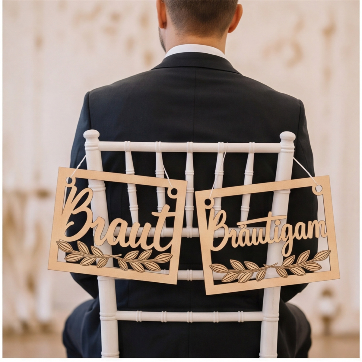 Set Of 2 Bride & Groom Place Card Holders, Wooden Wedding Place Card Holders