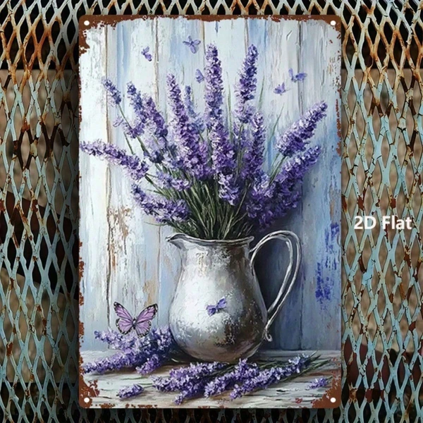 CIFbuy Vintage Lavender Butterfly 2D Metal Wall Art, French Country Farmhouse De