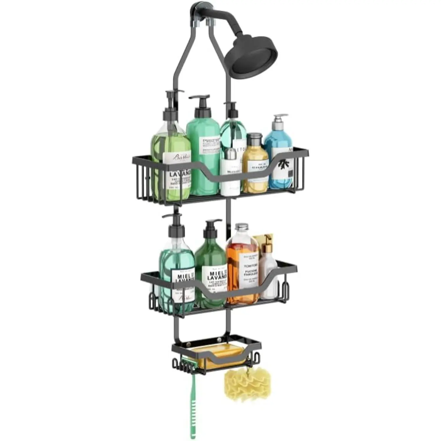 3-Tier Metal Shower Head Holder, Wall-Mounted Bathroom