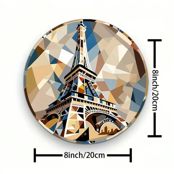 CIFbuy Vintage Eiffel Tower Metal Sign 7.87x7.87 Inch, Geometric Round Decorative Wall Art For Home Cafe Garage, Paris Tower Room Decor TikTok, TikTok, Rative Self-pickup Logiopics