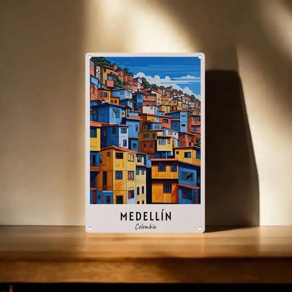 CIFbuy 1pc Retro Medellin Colombia Travel Metal Tin Sign, Vibrant Hillside Wall  view 5