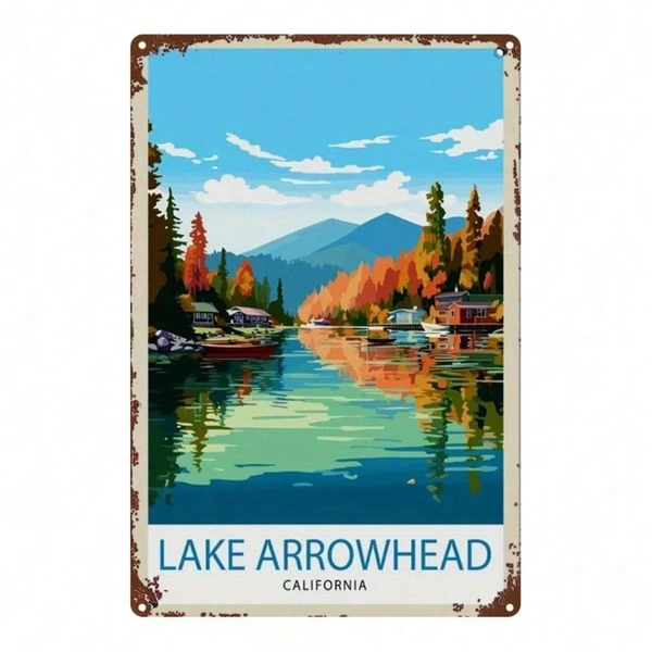 CIFbuy 1pc Arrowhead Lake California Autumn Scenery Metal Sign, Retro Distressed Vintage Wall Art For Home Bar Garage Cafe Rest Decor TikTok, TikTok, Self-pickup Logiopics