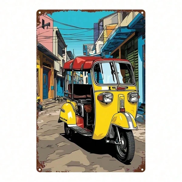 CIFbuy Vintage Auto Rickshaw Metal Sign 8x12 Inch, Retro Tuk Tuk Tin Plaque Wall Decor, Iconic Vehicle Art For Home Cafe Bar Gar TikTok, TikTok, Ll Decor Self-pickup Logiopics