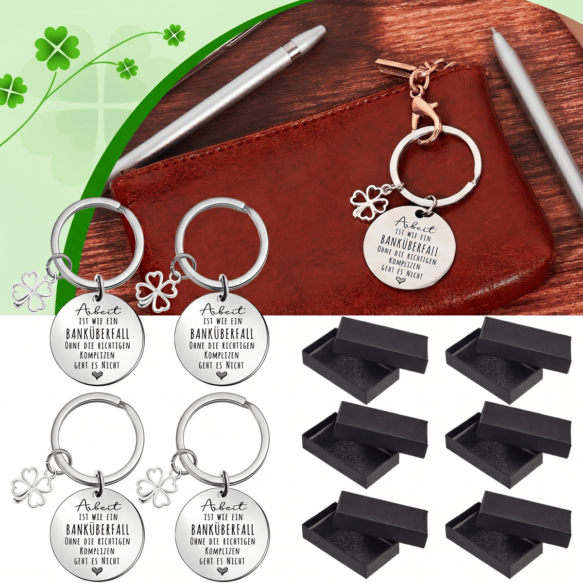 12-Piece Keychain Gift Set, 6 Keychains & 6 Black Storage Boxes—Party Accessories Set