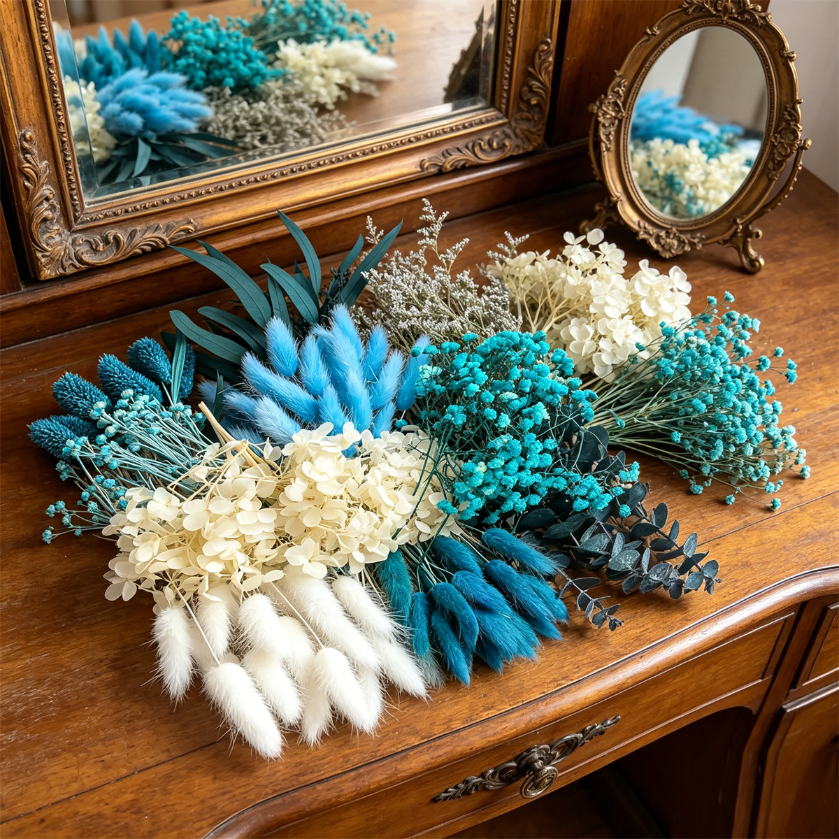 92-Piece DIY Mini Dried Flower Craft Set With 10 Varieties In Blue For Decoration And Party Supplies
