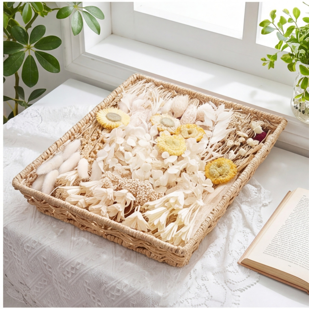 77-Piece Mini Dried Flower Set In White, 11 Different Varieties, For DIY Decor, Crafts, Weddings, And Gift Wra