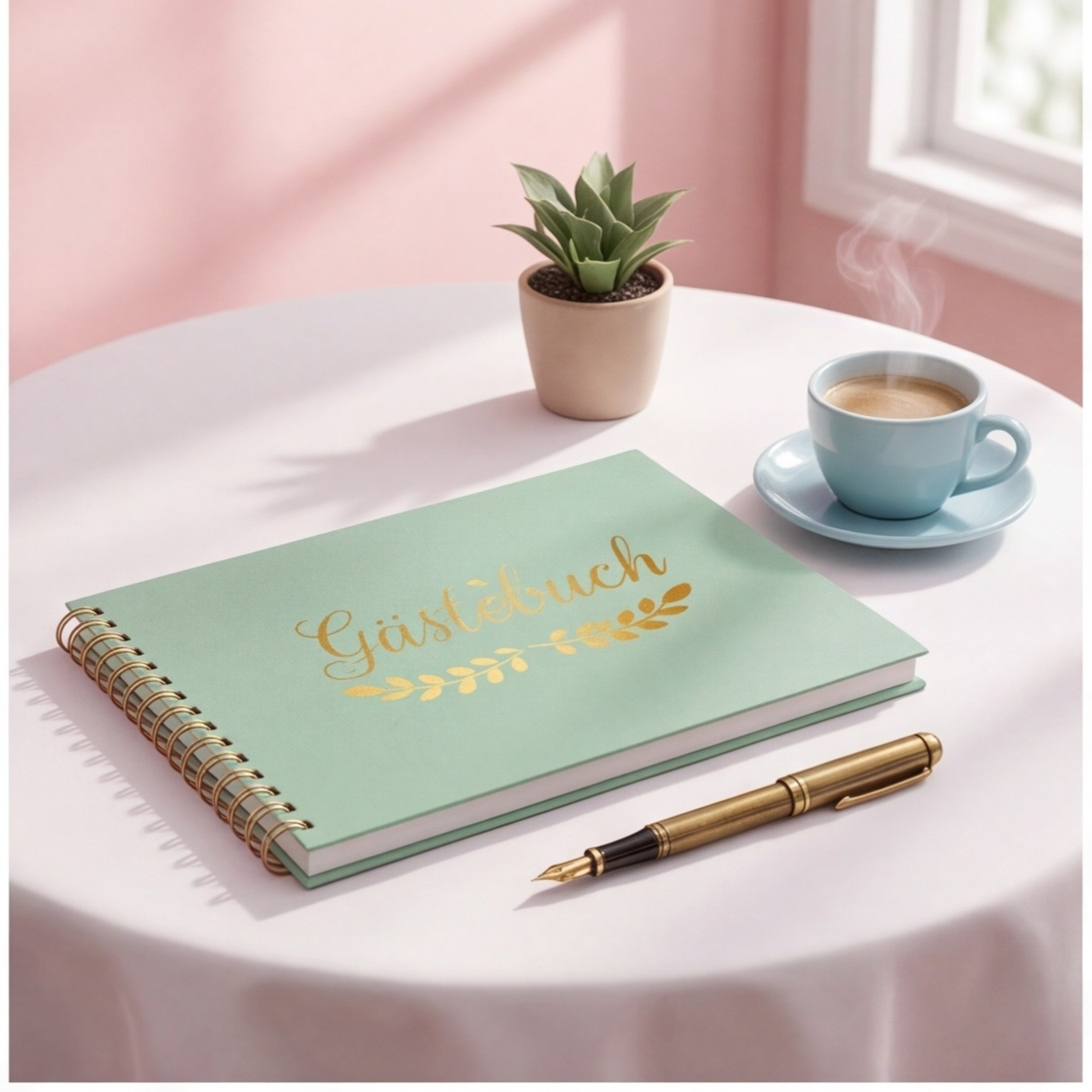 1 Mint Green Guest Book For Weddings, Parties, And Celebrations; Light Green Guest Book With Festive Decoratio