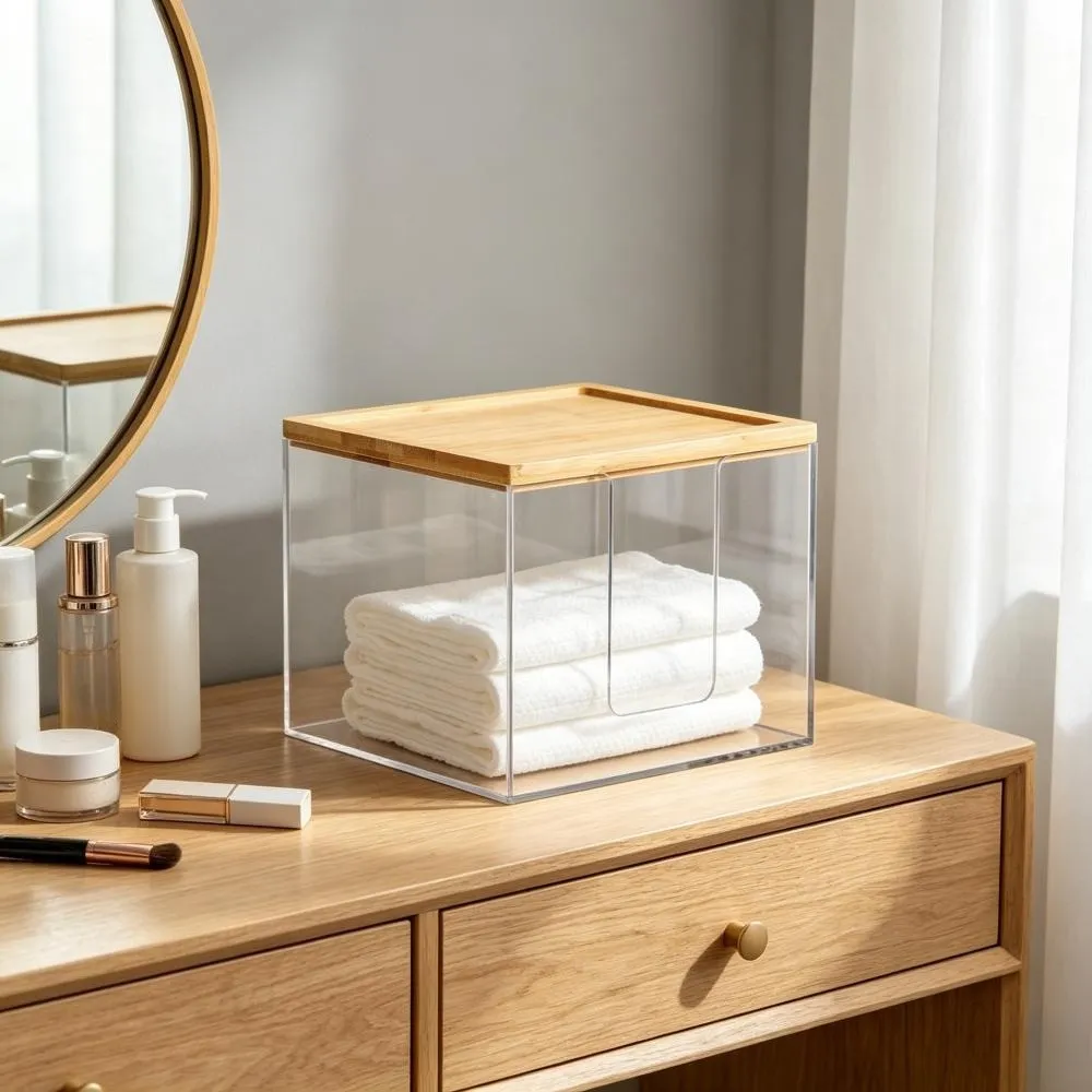 Acrylic Tissue Box With Bamboo Lid