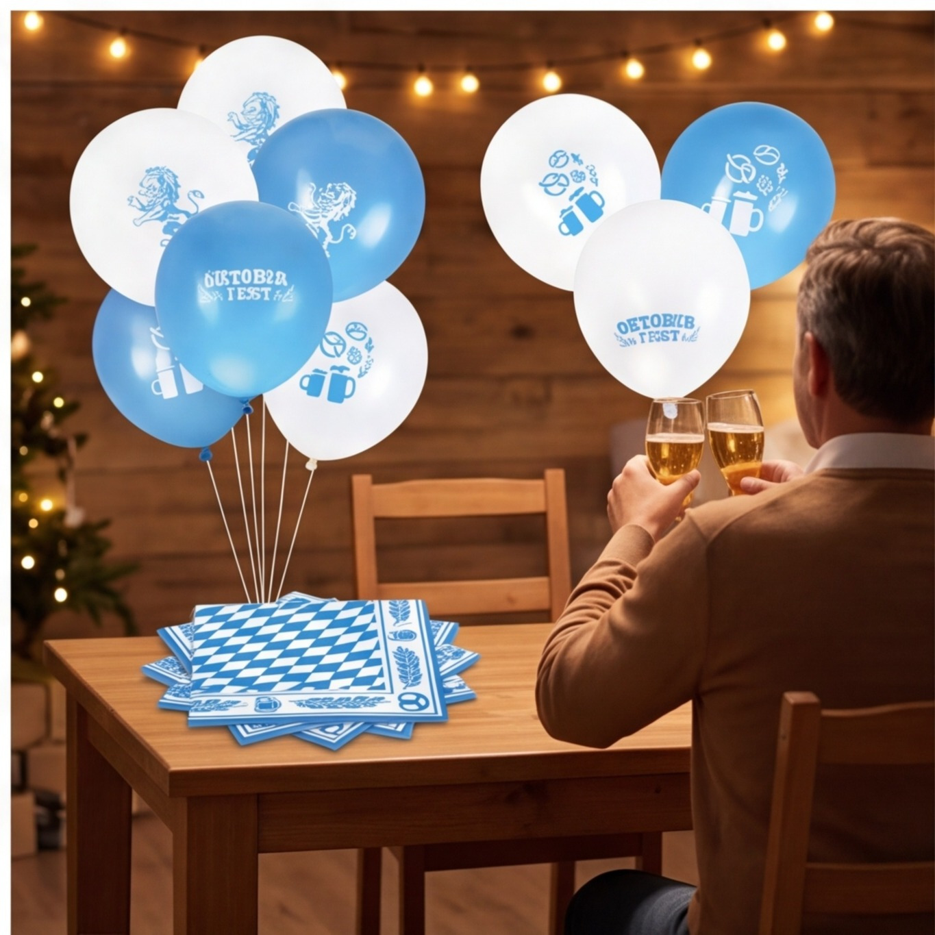 44-Piece Oktoberfest Napkin & Decoration Set, 40 Blue Napkins & 4 Decorative Accessories For The Festive Table