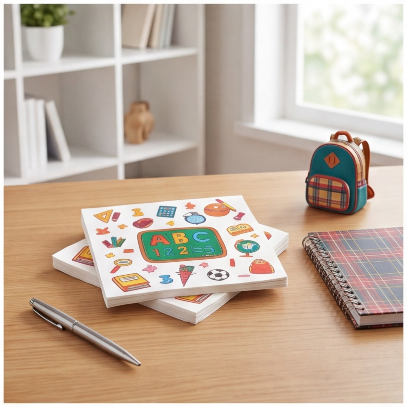 40 Back-to-School Napkins, White Napkins For First-Day-of-School Celebrations And Parties—Party Supplies Set