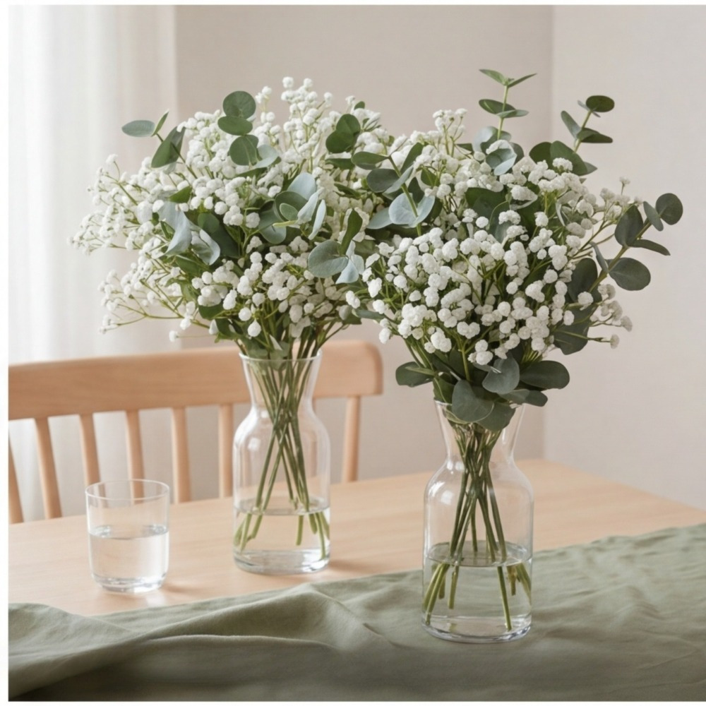 100-piece Bouquet Of Gypsophila And Eucalyptus For Interior Decor, Natural-looking Party Decorations