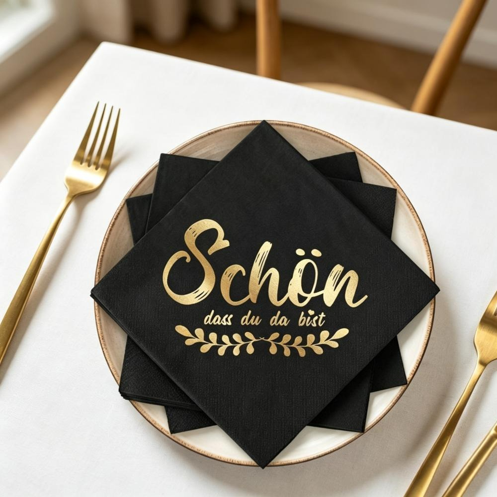 40 Black-and-Gold Napkins For Birthday Parties And Festive Events—Party Decorations