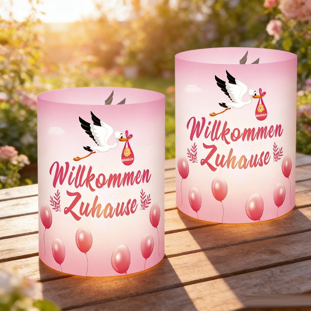 12-Piece Pink “Welcome Home” Lantern Table Decor Set, Delicate Christening Decor With “Welcome” Lettering, Atm