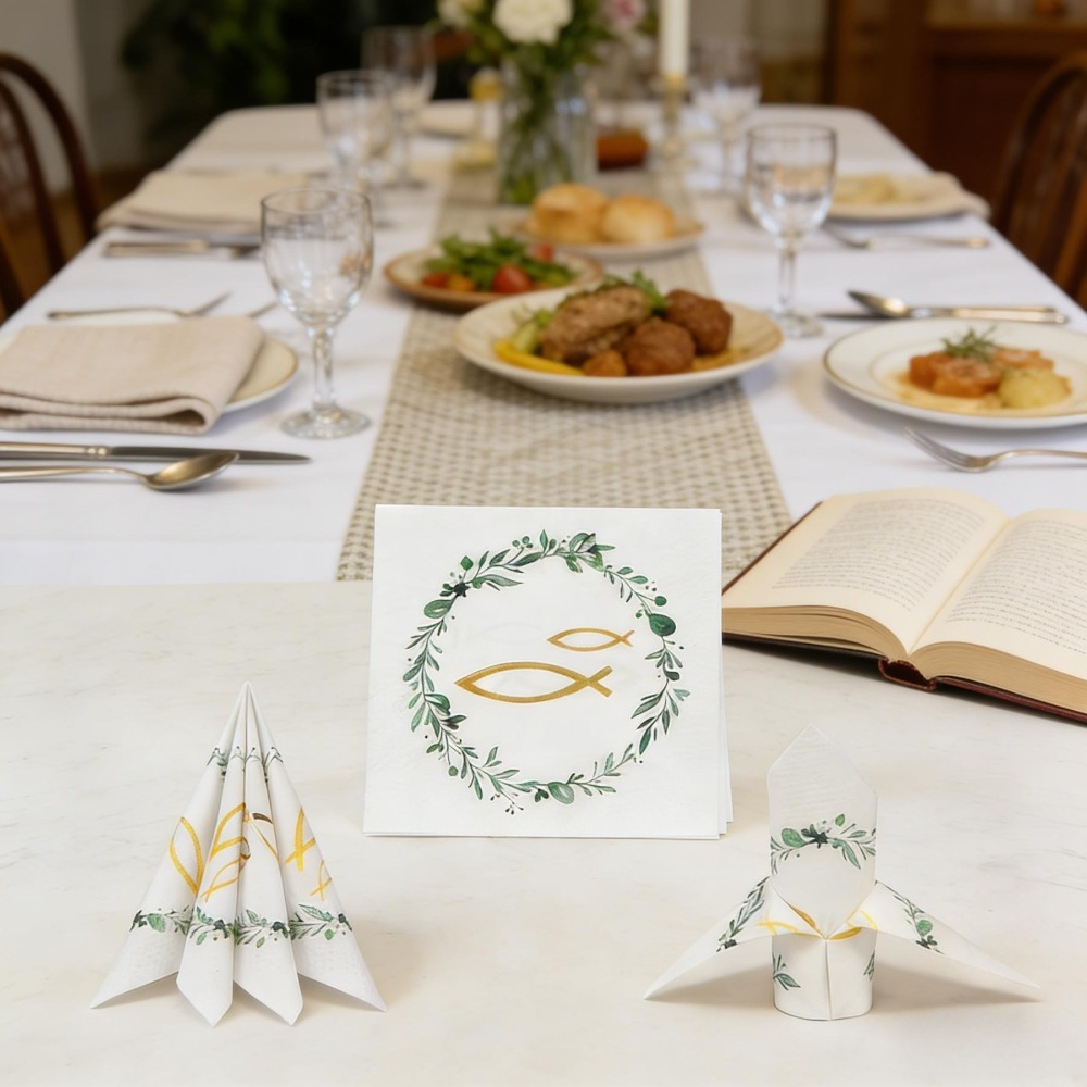 Napkins With A Green Leaf Pattern, 40 Count—Elegant Table Decor For Celebrations And Parties