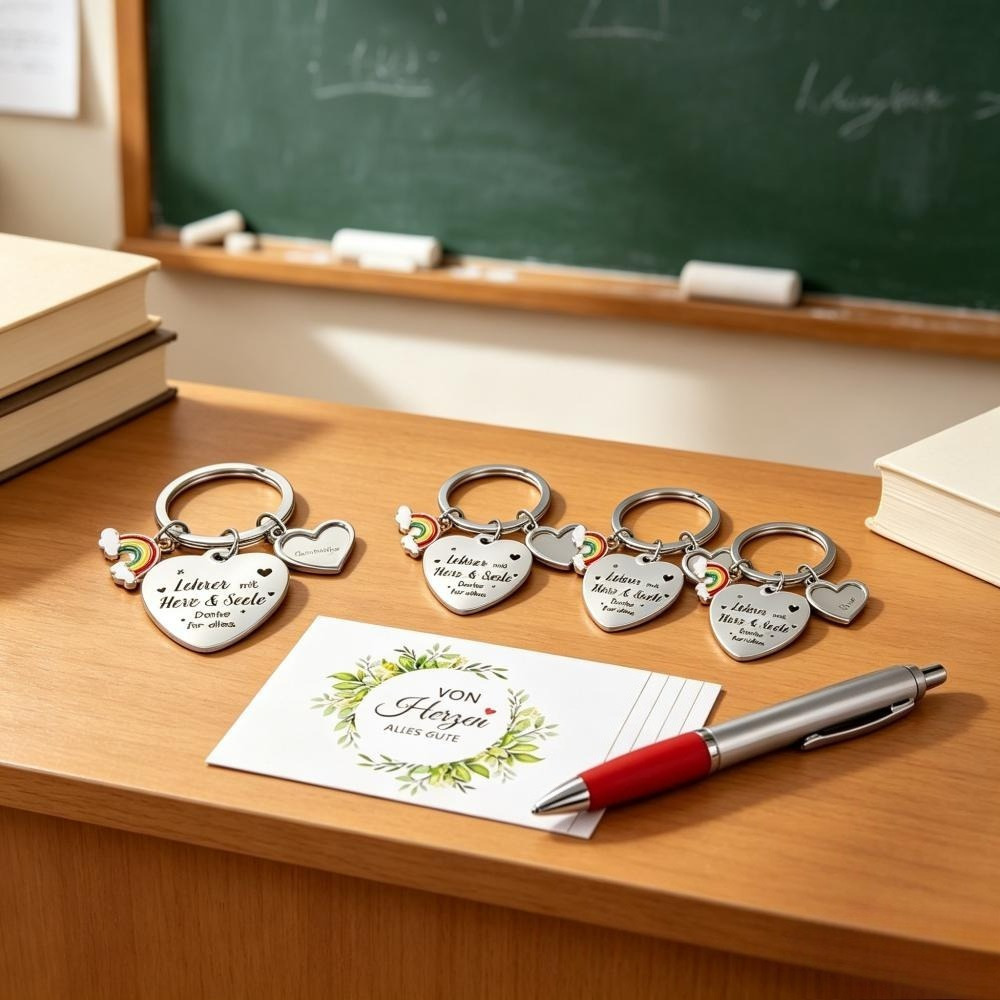8-piece Teacher Gift Set With Keychains, Cards, And Party Decorations Featuring Writing Supplies