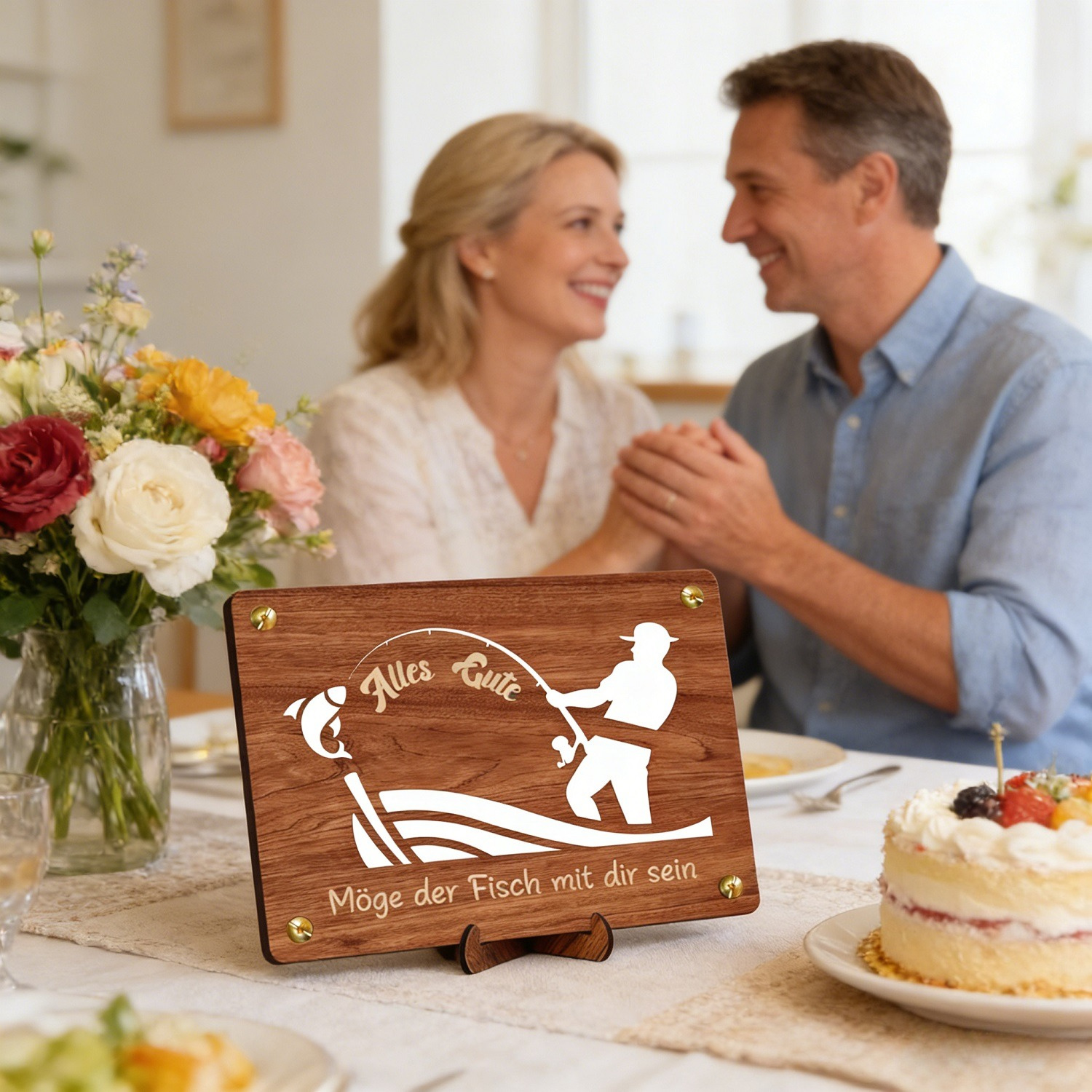 Wooden Fishing-themed Gift With Screwdriver Set, Rustic Wooden Fish Ornament With Fishing Motif, Personalized