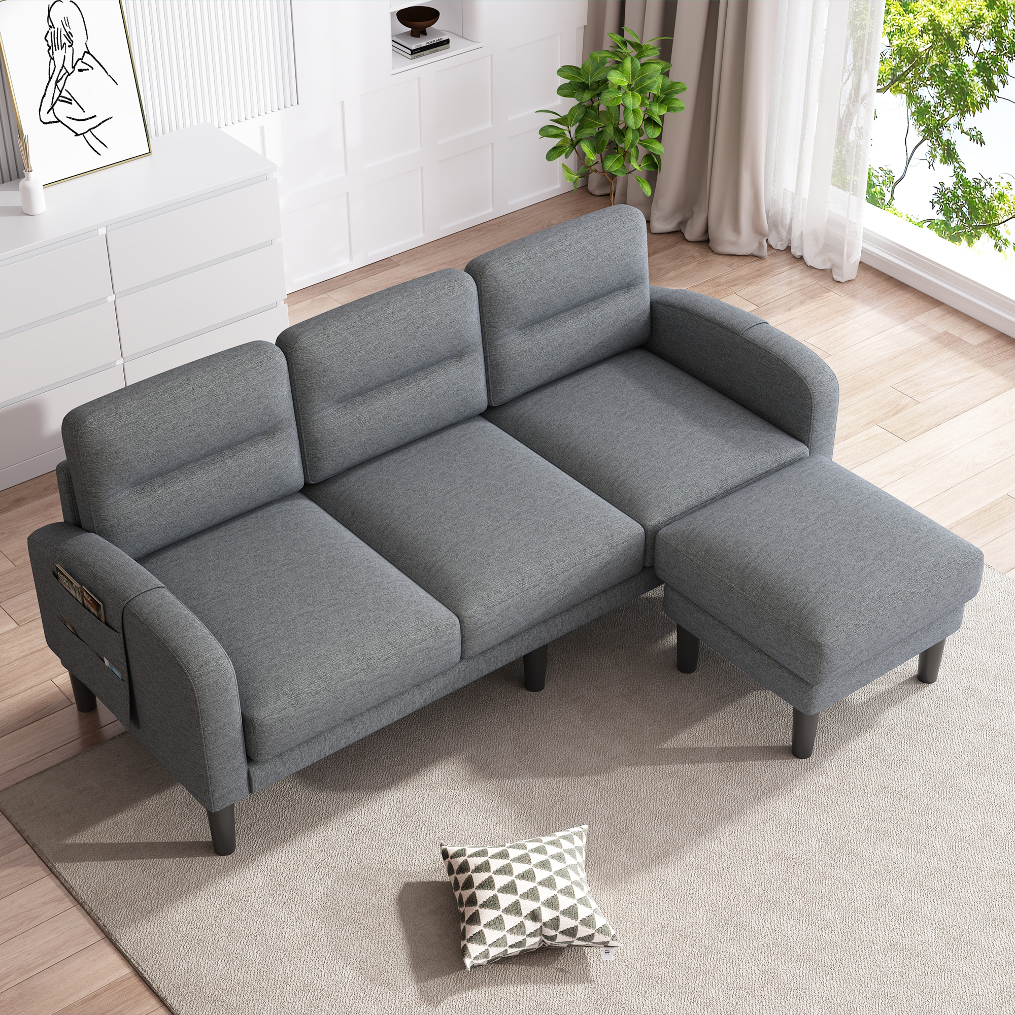 Grey Cotton And Linen Sofa Corner Sofa,L Shaped Couch,Modular Fiexible — image 3